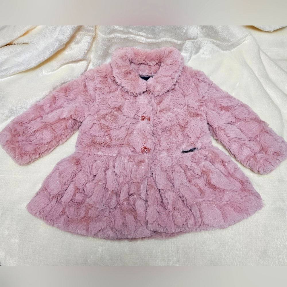 Calvin Klein Fuzzy Dusty Rose Toddler Girls Coat Jacket Baby Cozy Fluffy Sz 18M